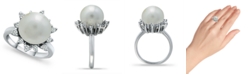 Macy's Imitation Pearl and Cubic Zirconia Halo Ring in Silver Plate
